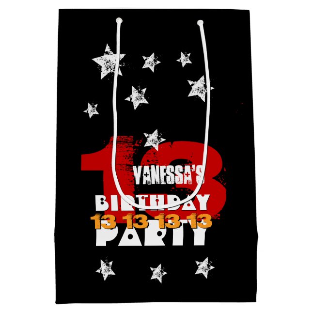 13th Birthday Black Red White Stars K02Z Medium Gift Bag (Back)