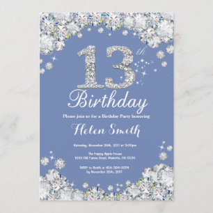 13th Birthday Blue and Silver Diamond Invitation