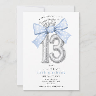 13th Birthday Blue Coquette bow Invitation