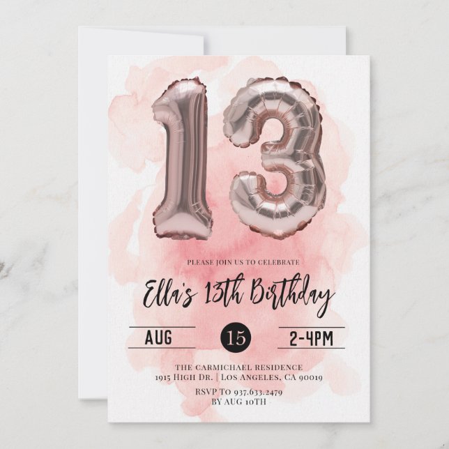 13th Birthday Blush Pink Invitation (Front)