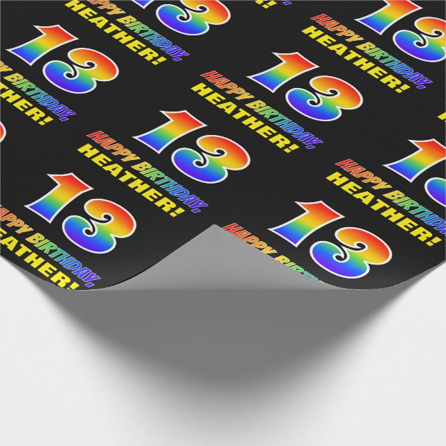 13th Birthday: Bold, Fun, Simple, Rainbow 13 Wrapping Paper (Corner)