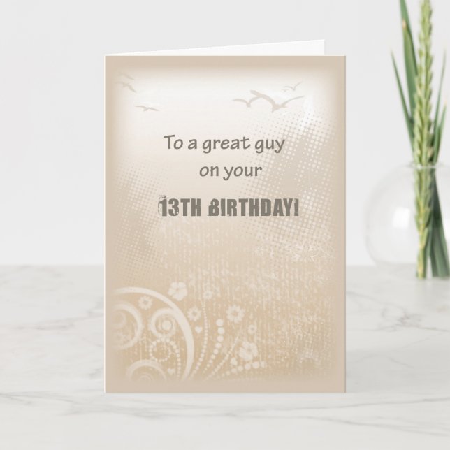 13th Birthday Boy Beige Birds Card (Front)