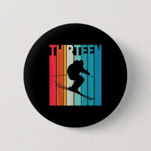 13th Birthday Boy Retro Ski Lover Skier 13 Years O 6 Cm Round Badge