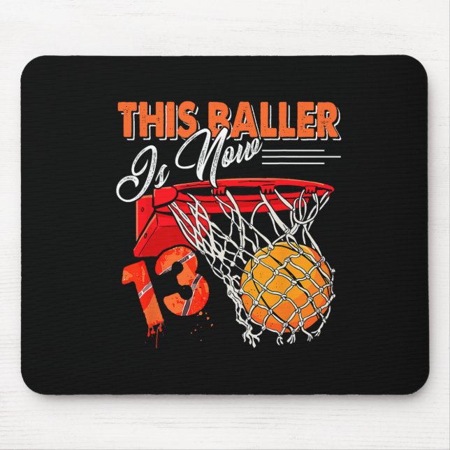13th Birthday Bysketbyll Fun 13 Years Old Kids  Mouse Pad (Front)