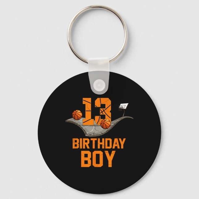 13th Birthday Bysketbyll Jersey 13 Year Old Boy  Key Ring (Front)