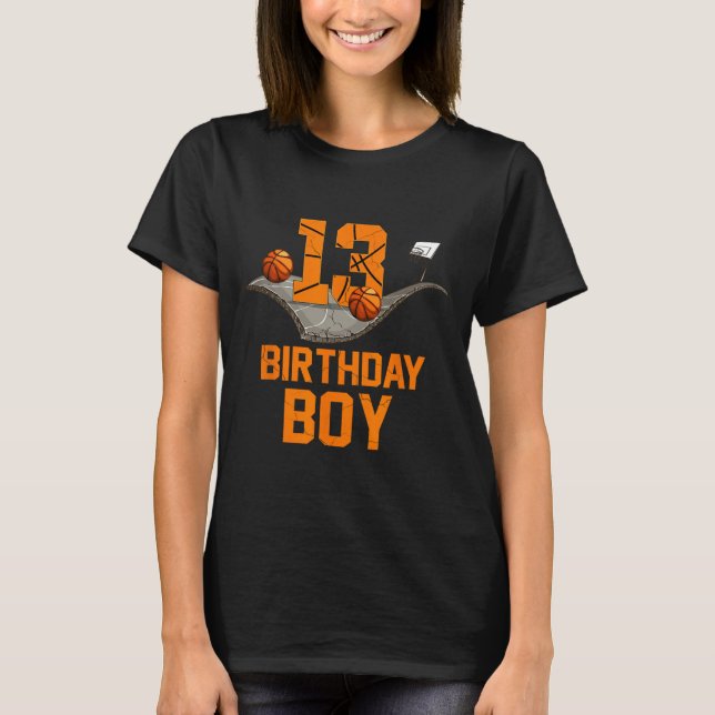 13th Birthday Bysketbyll Jersey 13 Year Old Boy  T-Shirt (Front)