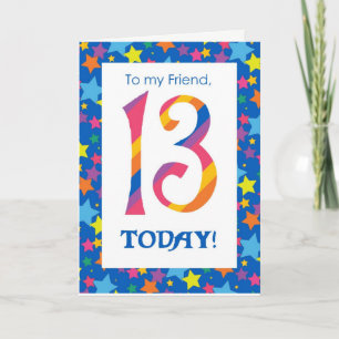 13th Birthday Card for Friend, Stripes and Stars