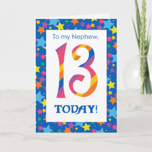 13th Birthday Card for Nephew, Stripes and Stars