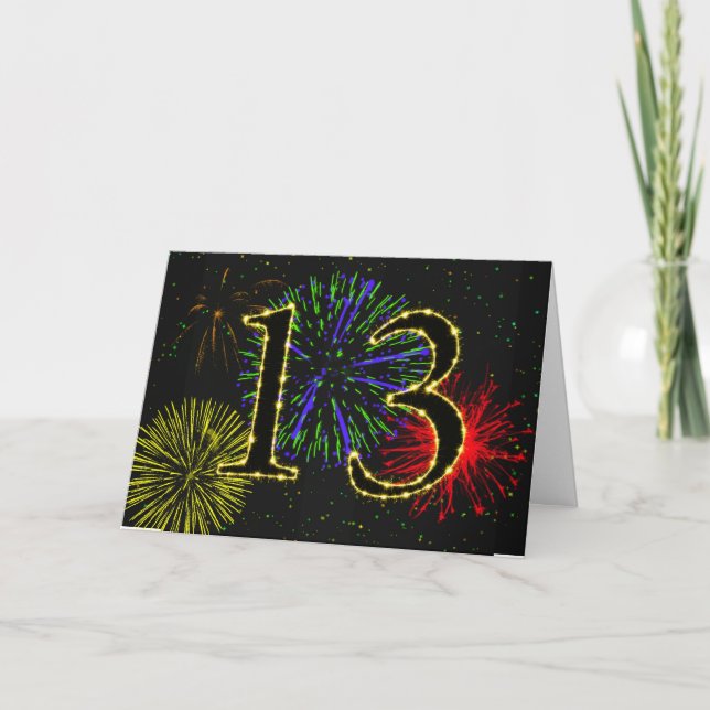 13th Birthday card with fireworks (Front)
