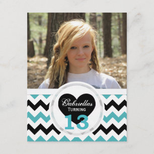 13th Birthday Chevron Print: B&W Party Invitation