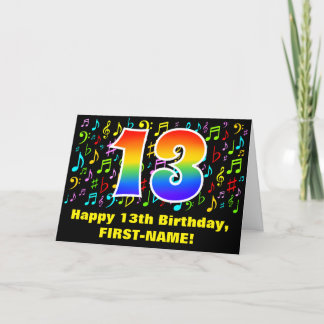 13th Birthday: Colorful Music Symbols & Rainbow 13 Card