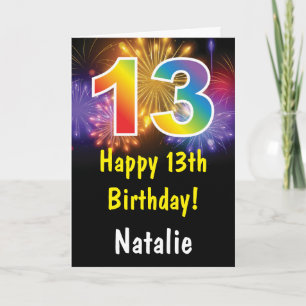 13th Birthday Colorful Rainbow Fireworks Card