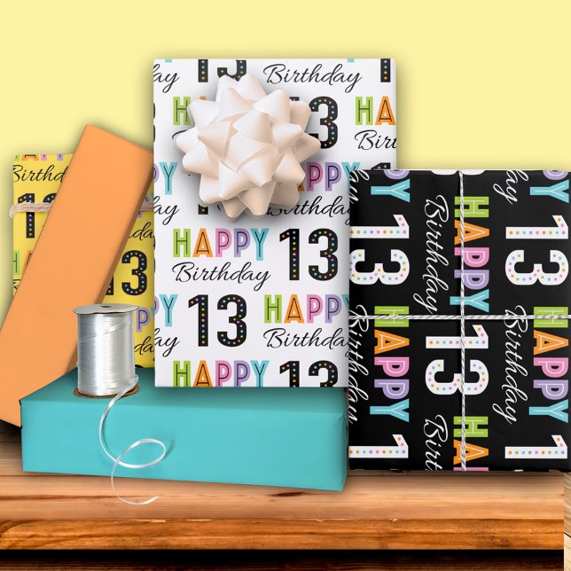 13th Birthday Colourful Typography  Wrapping Paper Sheet (Creator Uploaded)