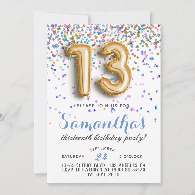 13th Birthday Confetti Invitation (Front)