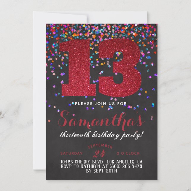 13th Birthday Confetti Invitation (Front)