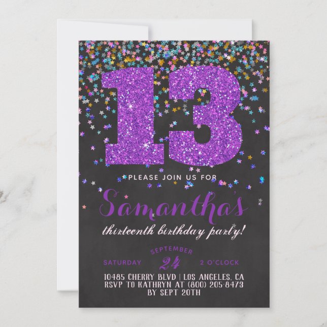 13th Birthday Confetti Invitation (Front)