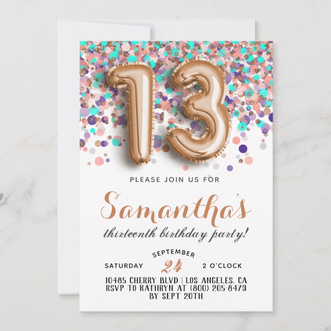 13th Birthday Confetti Invitation (Front)