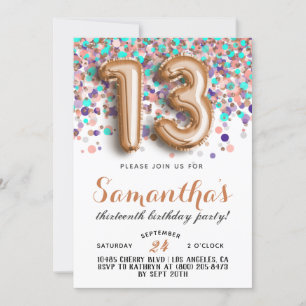 13th Birthday Confetti Invitation