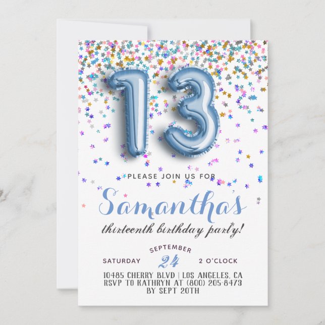 13th Birthday Confetti Invitation (Front)