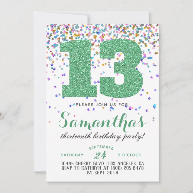 13th Birthday Confetti Invitation (Front)