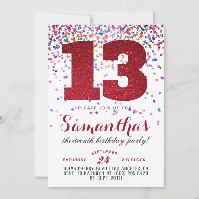 13th Birthday Confetti Invitation (Front)