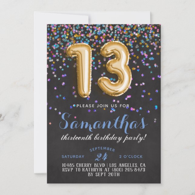 13th Birthday Confetti Invitation (Front)