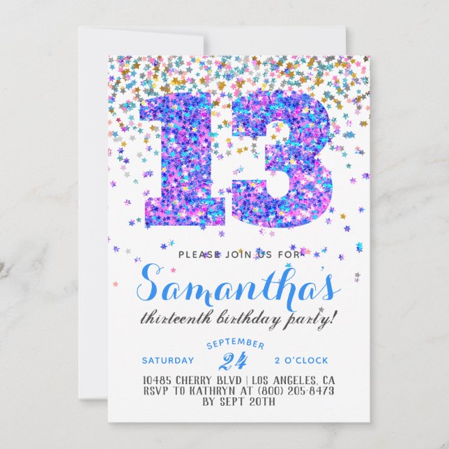 13th Birthday Confetti Invitation (Front)
