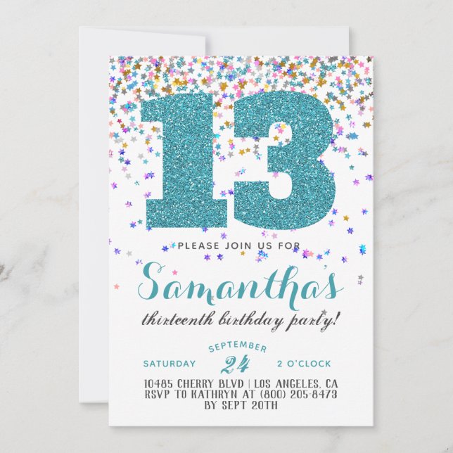 13th Birthday Confetti Invitation (Front)
