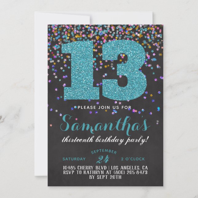 13th Birthday Confetti Invitation (Front)