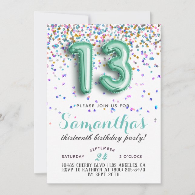 13th Birthday Confetti Invitation (Front)