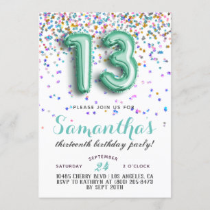 13th Birthday Confetti Invitation