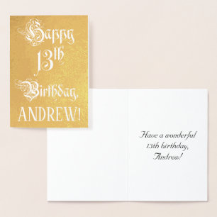 13th Birthday: Elegant, Ornate Script; Custom Name Foil Card