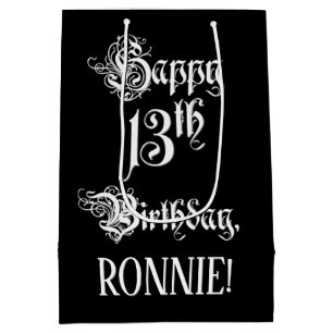 13th Birthday: Fancy, Elegant Script + Custom Name Medium Gift Bag