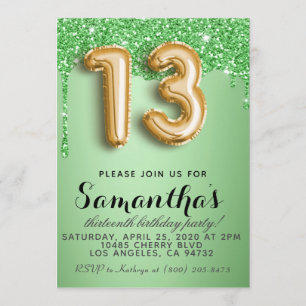 13th Birthday Faux Glitter Invitation