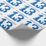13th Birthday for a grandson, blue text on white. Wrapping Paper<br><div class="desc">White background with blue text,  for any grandson turning 13.</div>
