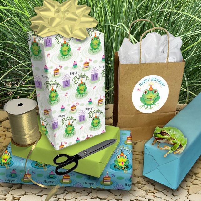13th Birthday Frog Having Toads Of Fun  Wrapping P Paper Sheet (Creator Uploaded)