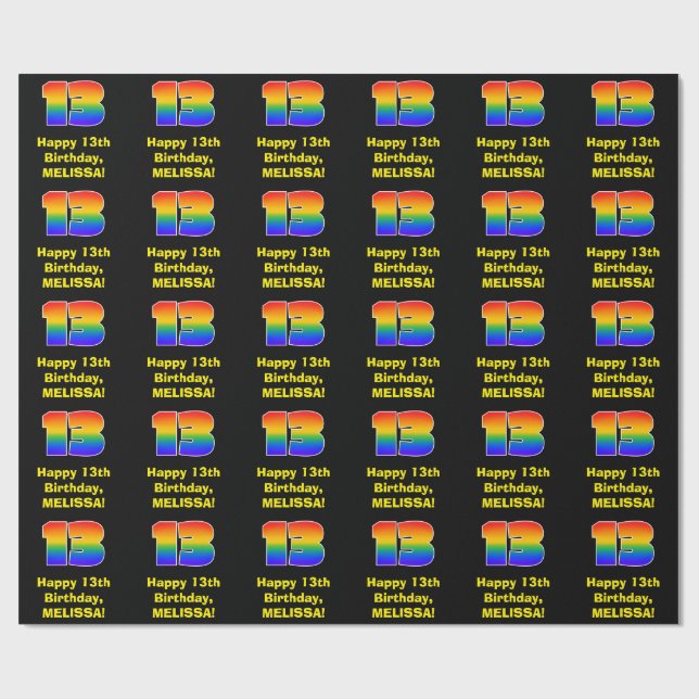 13th Birthday: Fun, Colourful Rainbow Inspired # 1 Wrapping Paper (Flat)