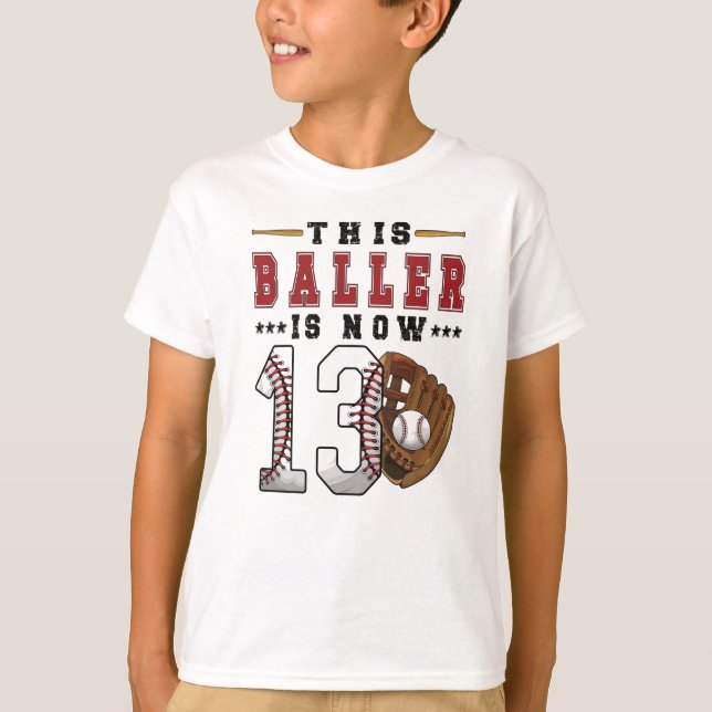 13th Birthday Gift Baseball Player 13 Year Old Boy T-Shirt (Front)