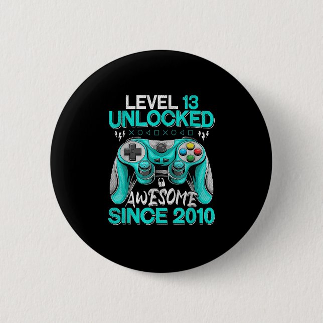 13th Birthday Gift Boys Level 13 Unlocked Awesome  6 Cm Round Badge (Front)