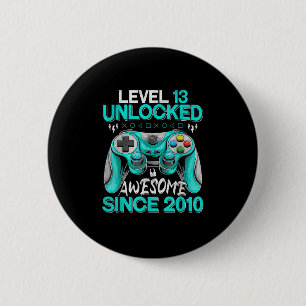 13th Birthday Gift Boys Level 13 Unlocked Awesome 6 Cm Round Badge