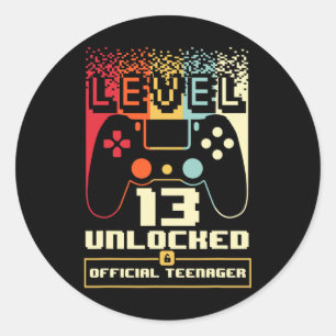 13th Birthday Gift Boys Level 13 Unlocked Official Classic Round Sticker