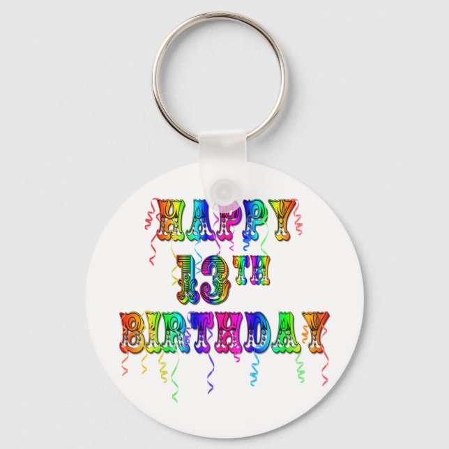 13th Birthday Gifts with Circus Balloon Font Key Ring (Front)