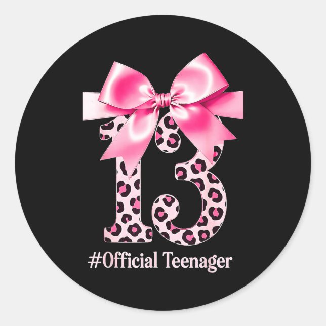 13th Birthday Girl Nk Coquette Bow Leopard 13 Year Classic Round Sticker (Front)
