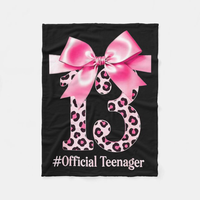 13th Birthday Girl Nk Coquette Bow Leopard 13 Year Fleece Blanket (Front)