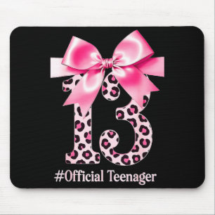 13th Birthday Girl Nk Coquette Bow Leopard 13 Year Mouse Pad