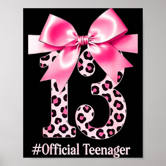 13th Birthday Girl Nk Coquette Bow Leopard 13 Year Poster (Front)