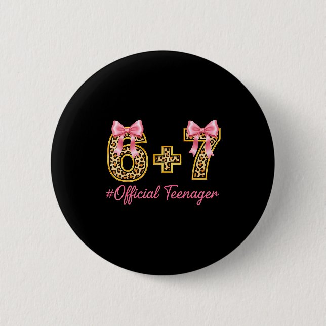 13th Birthday Girl Nk Coquette Bow Leopard 6+7 Yea 6 Cm Round Badge (Front)