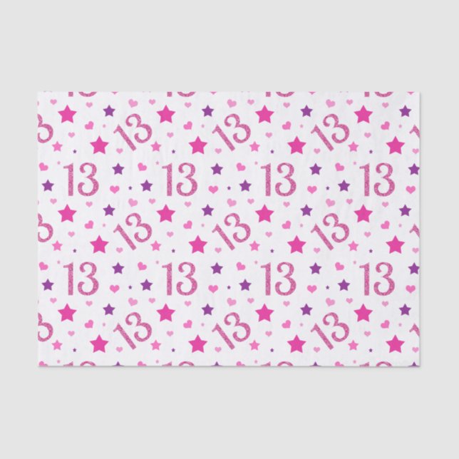 13th Birthday Girl Pink Glitter Tissue Paper (Front)