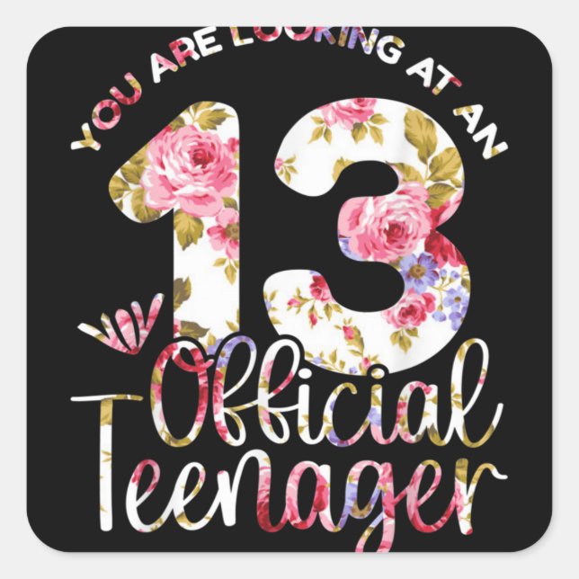 13th Birthday Girls 13 Years Teen Teenager Square Sticker (Front)