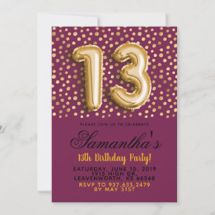 13th Birthday Gold Confetti Invitation